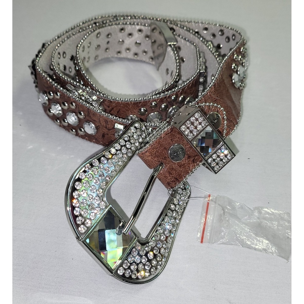 BHW Western Cowgirl Belt Women 4XL Brown Rhinestone Studded Bling Leather 1050